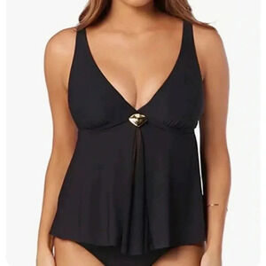 Amoressa by Miraclesuit Farrah Black Tankini Swim Top size 6 NWT